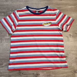 SANTA CRUZ SKATEBOARDS Flame Logo Striped Graphic T Shirt